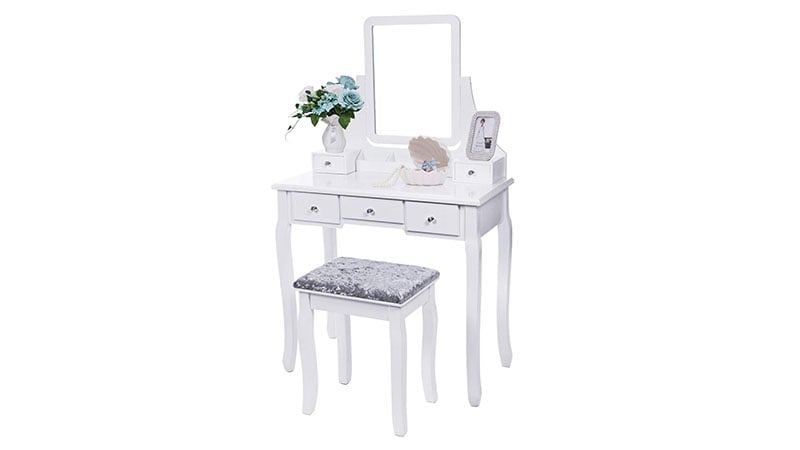 Vanity Set With Mirror & Cushioned Stool Dressing Table