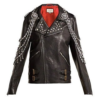Yankees Crystal Embellished Leather Biker Jacket | Gucci
