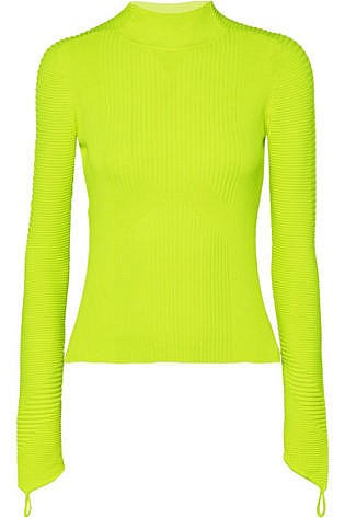 Neon Ribbed Knit Turtleneck Top