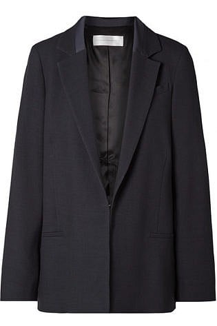 Satin Trimmed Wool Blend Piqué Blazer