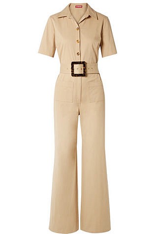 Staud Davey Belted Cotton Blend Gabardine Jumpsuit