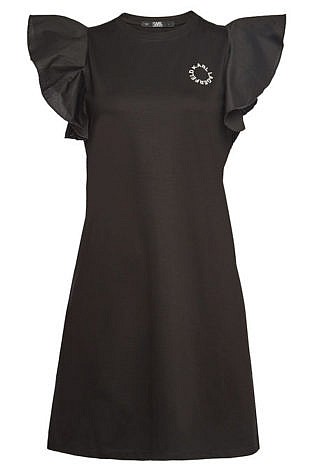 Stretch Cotton Ruffle Sleeve T Shirt Dress