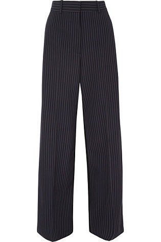 Two Tone Pinstriped Wool Wide Leg Pants