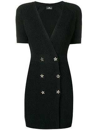 Ribbed Knit V Neck Dress