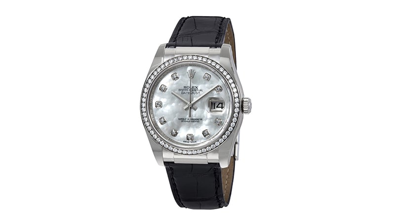 10. Datejust Mother Of Pearl Dial Automatic Leather Ladies Watch
