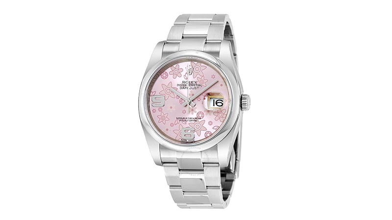 13. Datejust 36 Pink Floral Dial Stainless Steel Oyster Bracelet Automatic Unisex Watch