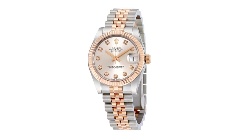4. Lady Datejust Silver Diamond Dial Steel And 18k Everose Gold Jubilee Watch