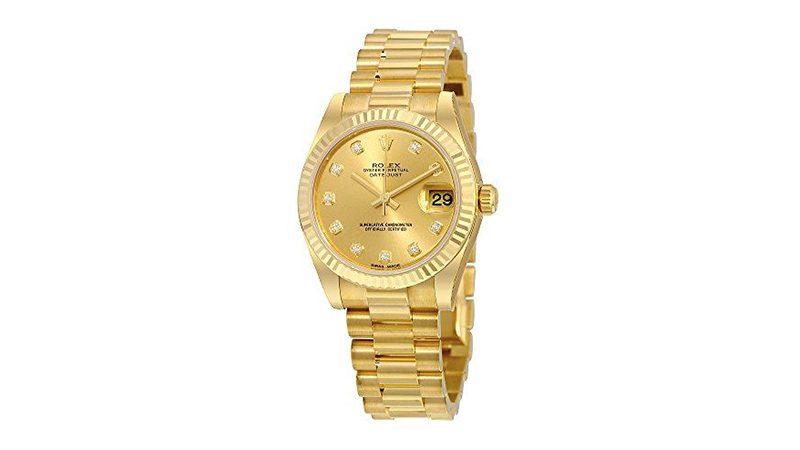 6. Rolex Lady Datejust 31 Champagne Dial 18k Yellow Gold President Automatic Ladies Watch