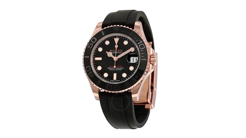 7. Yacht Master Automatic Black Dial 18kt Everose Gold Black Rubber Strap Unisex Watch Bksrs