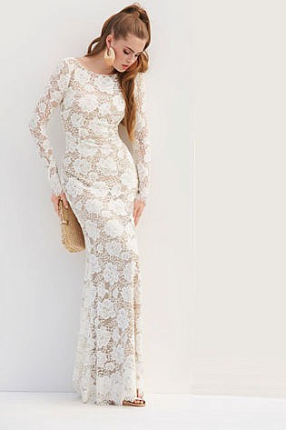 Eyelash Lace Long Sleeve Wedding Dress