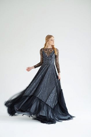 Lace Wedding Dress:: October: Tulle Wedding Dress, Silk Bridal Gown, Black Wedding Dress, Black