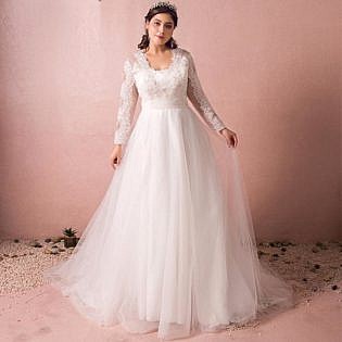 pink long sleeve wedding dress