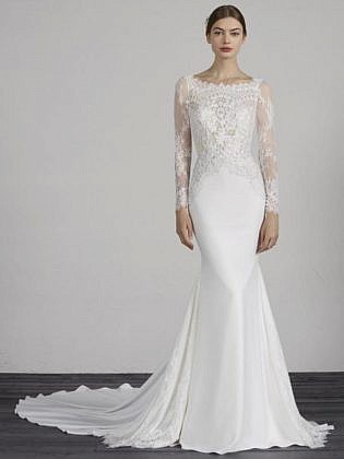 lace top plain bottom wedding dress