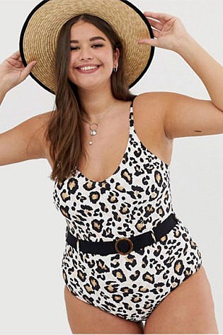 New Look Curve Belted Swimsuit In Animal Print