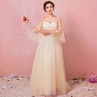 [plus Size] Champagne Trumpet Sleeve Wedding Dresses For Brides