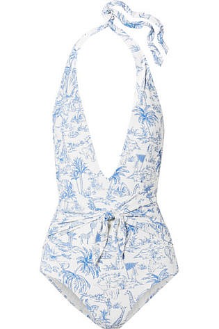 Tie Detailed Printed Halterneck Swimsuit