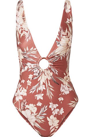 Wayfarer Ring Embellished Floral Print Swimsuit