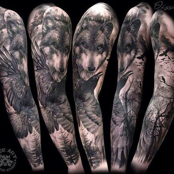 Wolf Sleeve Tattoo Men