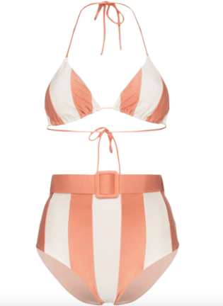 Adriana Degreasporto Striped Belted Waist Bikini Set