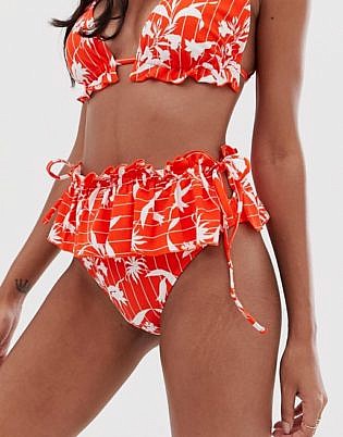 Asos Design Frill Skirted High Waist In Flamenco Floral Stripe Print