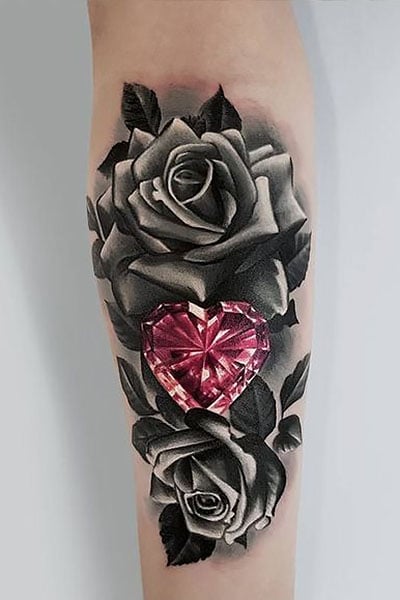 Rose/ Cancer awareness ribbon by Katlyn Pogorzelski : Tattoos