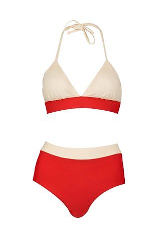 Contrast High Waist Triangle Bikini