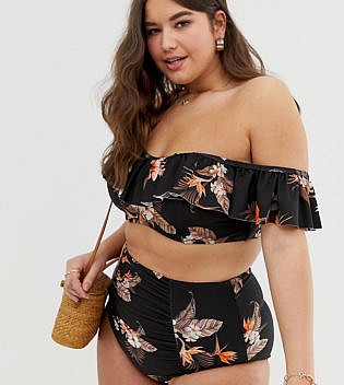 City Chic Curve High Waist Bikini Bottom In Floral Print