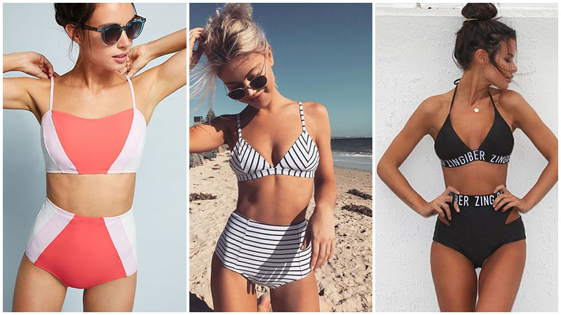 high waisted swimsuit with crop top