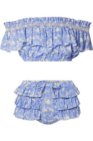 Magnolia Off The Shoulder Ruffled Floral Print Cotton Voile Bikini