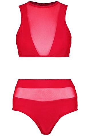 Mesh Insert High Waisted Crop Bikini