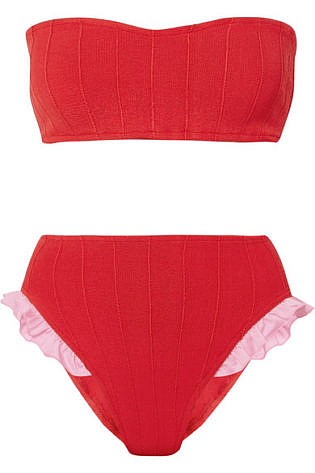 Osiris Ruffle Trimmed Ribbed Seersucker Bandeau Bikini