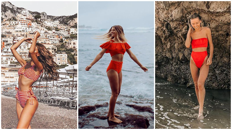 Red High Waisted Swimsuit