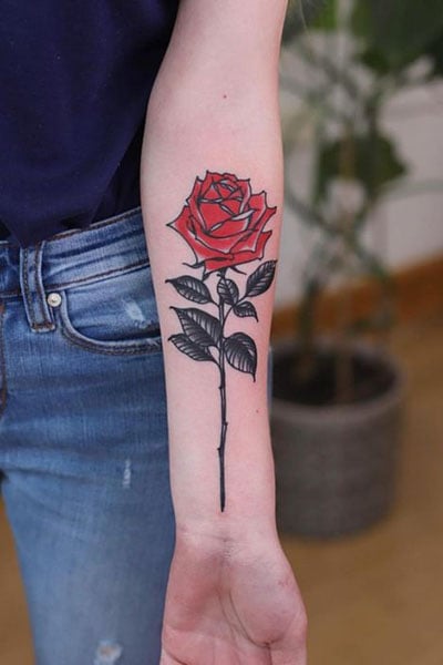 Realistic red rose by me at Dark Age Tattoo Studio Denton TX Insta  artbyal777  rtattoo