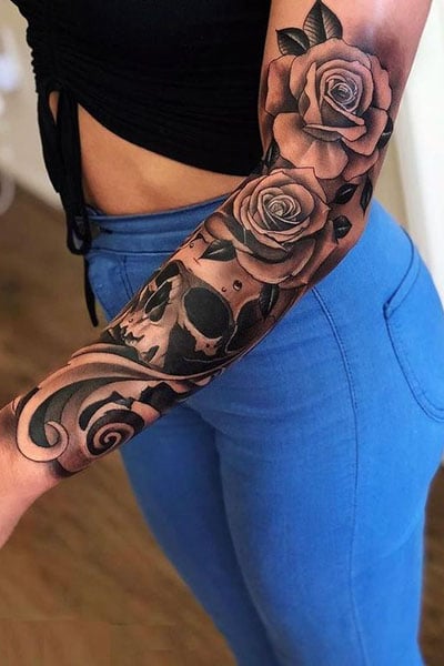 traditional rose sleeve tattoo