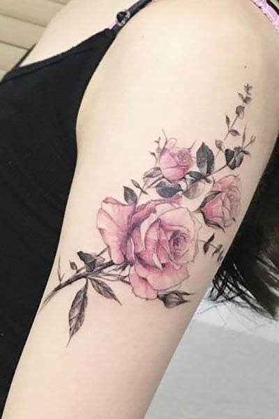 realistic rose tattoo done at Masterpiece Tattoo in San Francisco