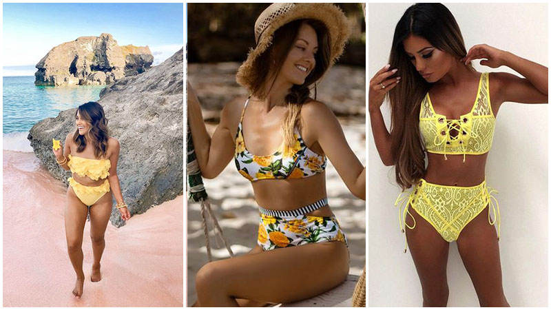 Yellow High Waisted Swimsuits