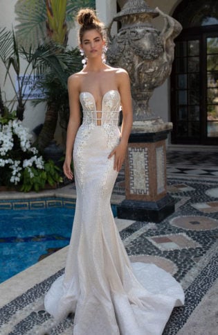 Beaded & Embroidered Strapless Mermaid Gown