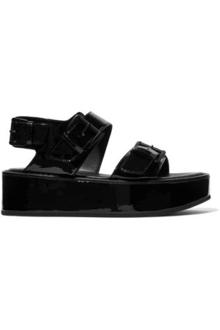 Buckled Patent Leather Platform Sandals