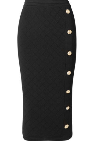 Button Embellished Jacquard Knit Midi Skirt