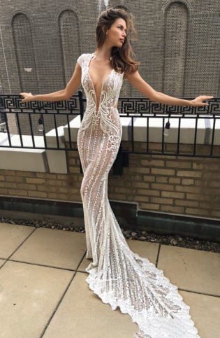 Cap Sleeve Embellished Lace Mermaid Gown