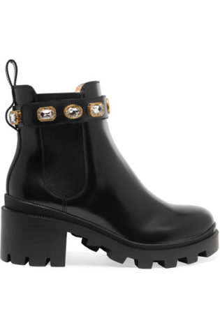 Crystal Embellished Leather Chelsea Boots