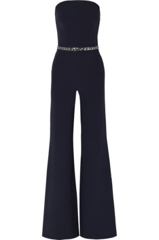 Crystal Embellished Stretch Crepe Jumpsuit