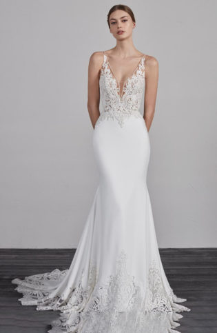 form fitting satin wedding dress