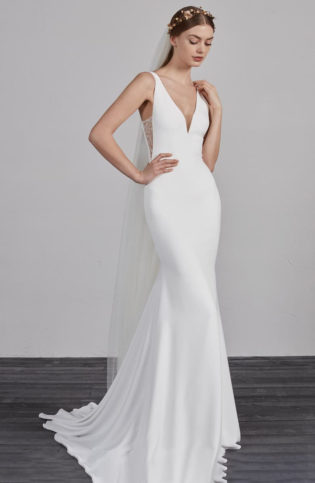 form fitting satin wedding dress