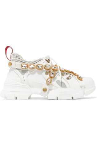 Flashtrek Embellished Logo Embossed Leather, Suede And Mesh Sneakers