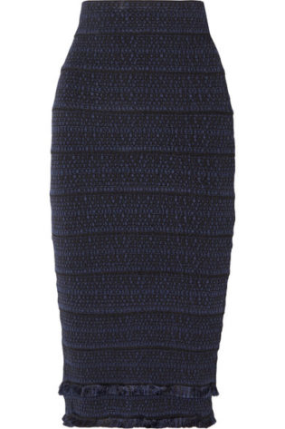Fringed Jacquard Knit Midi Skirt