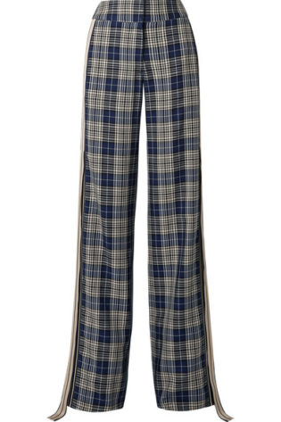 Grosgrain Trimmed Checked Woven Wide Leg Pant