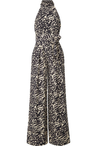 Lola Belted Printed Crepe Halterneck Jumpsuit