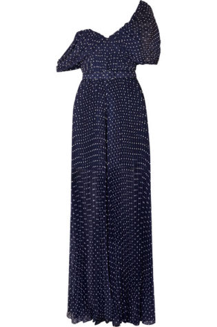 One Shoulder Pleated Fil Coupé Chiffon Jumpsuit
