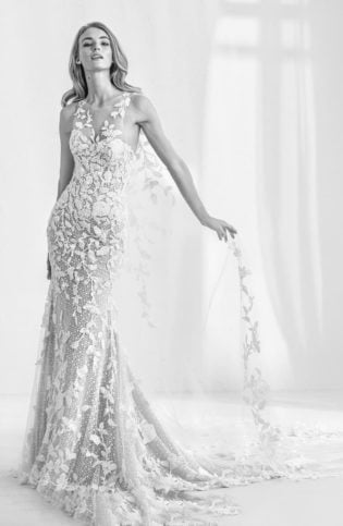 Ramses Illusion Lace Mermaid Gown With Cape